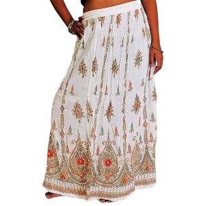 Royal Paisley Embroidered White and red Maxi Skirt L